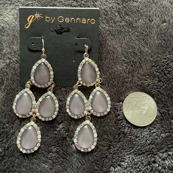Gennaro Crystal Framed Grayish Teardrop Chandelier Earrings NIB - Picture 5 of 5